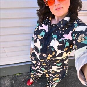 Floral and Bird Patterned Jumpsuit